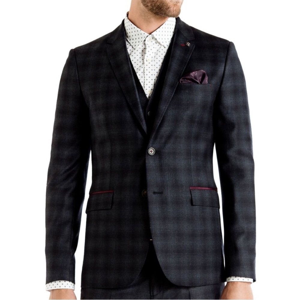Ted Baker London Blue Plaid Wool Blazer Jacket Size 6